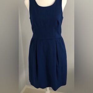 J. Crew Blue Sleeveless Pleated A-Line Midi Wool Dress